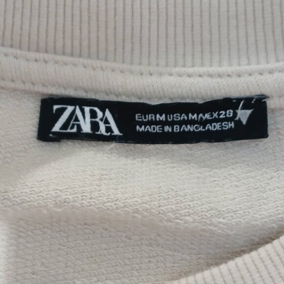 ZARA WOMENS FRILLED RUFFLE SWEATSHIRT, SIZE SMALL, CREAM COLOR, CROPPED - Picture 3 of 9